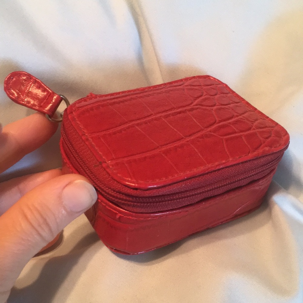 Red pill box/ lipstick/coin/ zippered case
